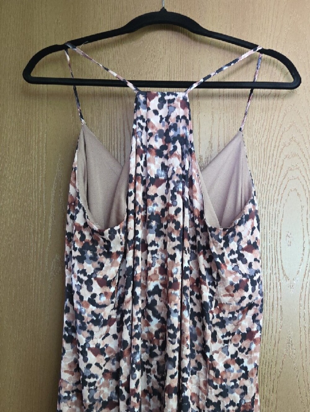 Nicole Miller Spaghetti Strap Maxi Dress in Blush Pink and Black Floral Print - Picture 4 of 5